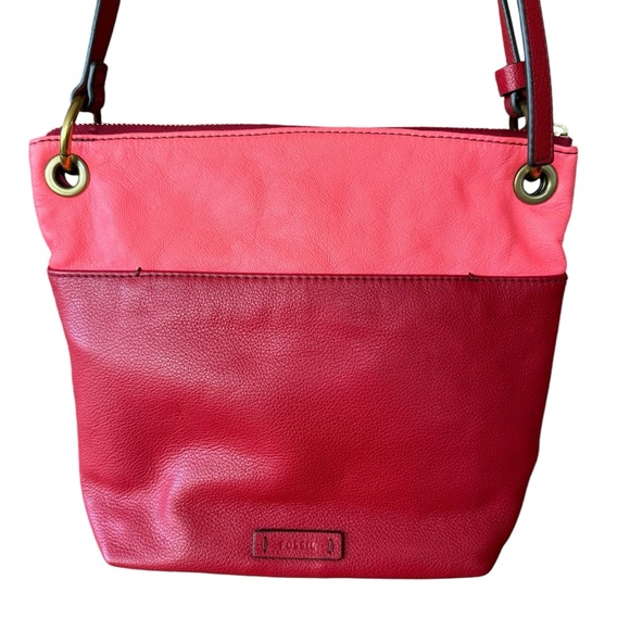 Fossil Keely Leather Crossbody Bag  Red Pink Colorblock Shoulder Purse CLEAN - Picture 2 of 10